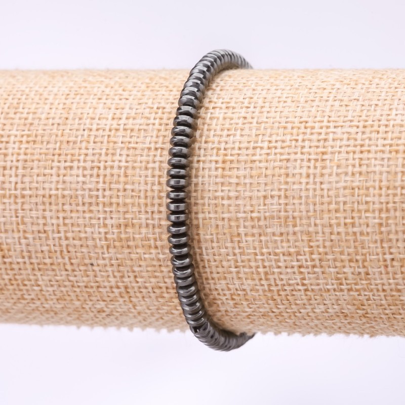 Bransoletka z hematytu, płaski rondel, średnica 4×2 mm, długość 18 cm, na elastycznej gumce