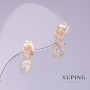 Kolczyki Xuping z białymi cyrkoniami, średnica 6 mm, długość 14 mm, pozłacane 18K