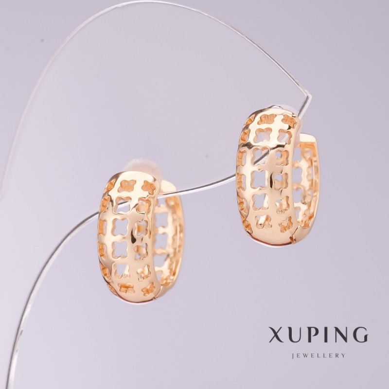 Kolczyki Xuping ażurowe, średnica 7 mm, długość 16 mm, pozłacane 18K