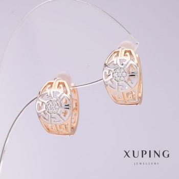 Kolczyki Xuping w stylu Versace, średnica 9 mm, długość 12 mm, pozłacane 18k, rodowane