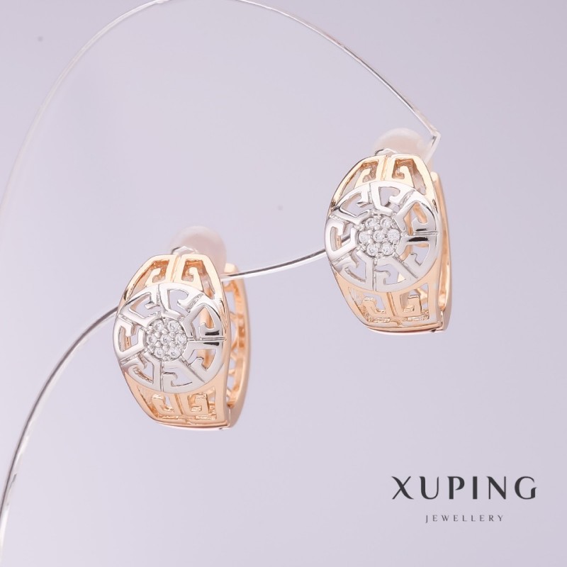 Kolczyki Xuping w stylu Versace, średnica 9 mm, długość 12 mm, pozłacane 18k, rodowane