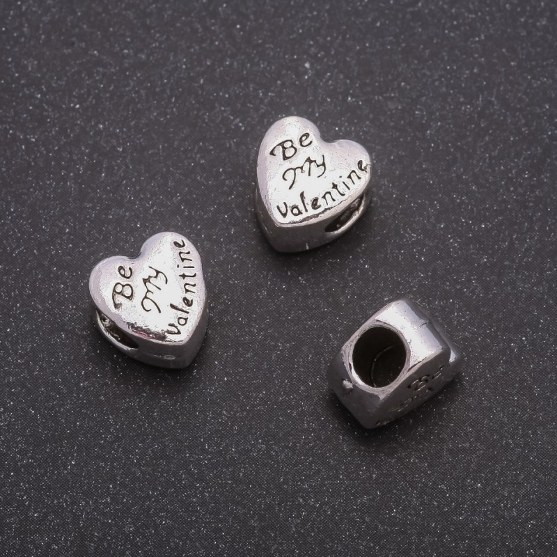 Koralik-wstawka «Serce», średnica 10×10 mm, średnica wewnętrzna 4 mm, masa 20 g +/- 9 szt.