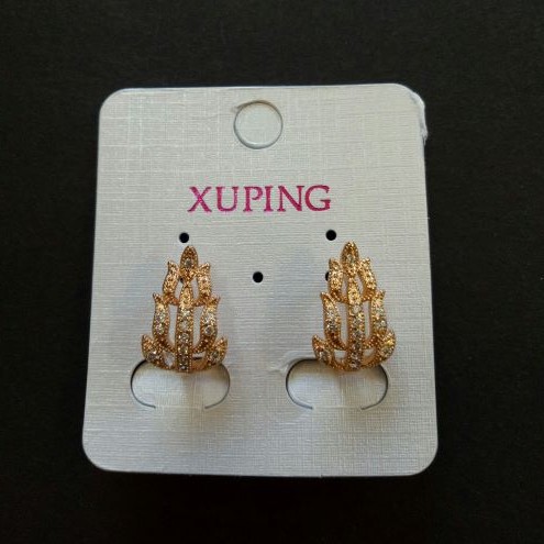 Kolczyki Xuping pozłacane 18K z liśćmi i białymi kamieniami 17×11 mm