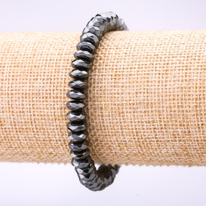 Bransoletka z fasetowanego hematytu w formie rondla, 8×3,5 mm, długość 18 cm na elastycznej gumce