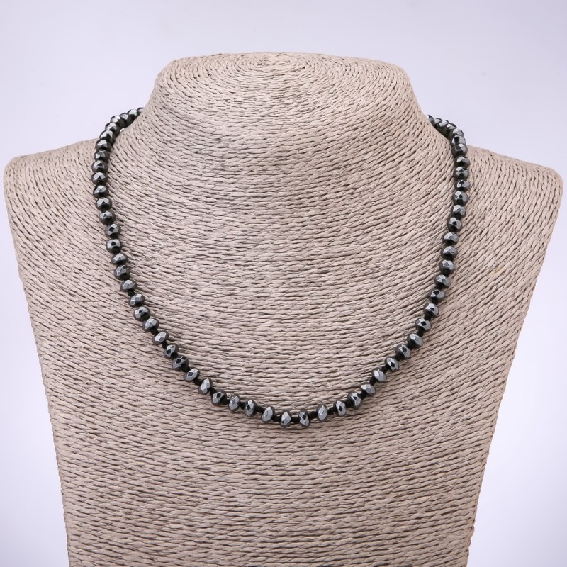 Naszyjnik hematyt fasetowany w rondelach, średnica 6x4 mm, długość 45 cm