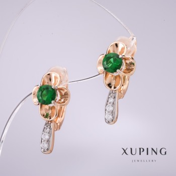 Kolczyki Xuping z zielonymi kamieniami 20×10 mm, pozłacane 18k
