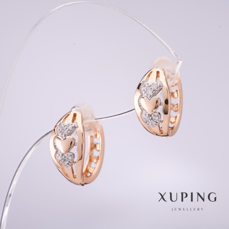 Kolczyki Xuping z białymi kryształami 14×7 mm pozłacane 18k