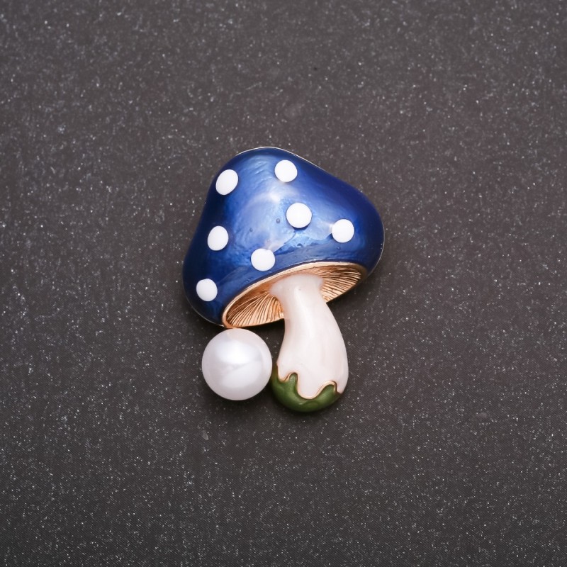 Broszka Muchomor 29×22 mm niebieska emalia żółty metal