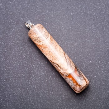 Wisiorek cylindryczny z naturalnego kamienia – jaspis pejzażowy 64×54×12 mm