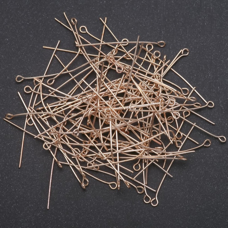Szpilka z oczkiem do biżuterii, długość 40 mm, kolor: żółty metal, 0,5 kg