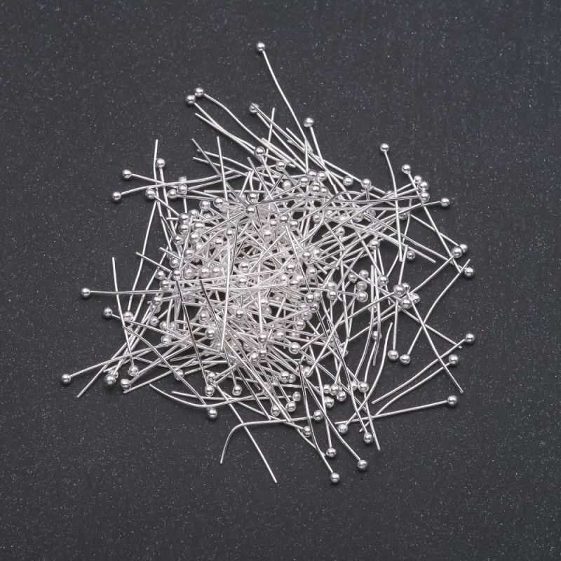 Szpilki jubilerskie z kulką na końcu ze jasnego metalu, długość 20 mm, 250 g, 5000 szt.