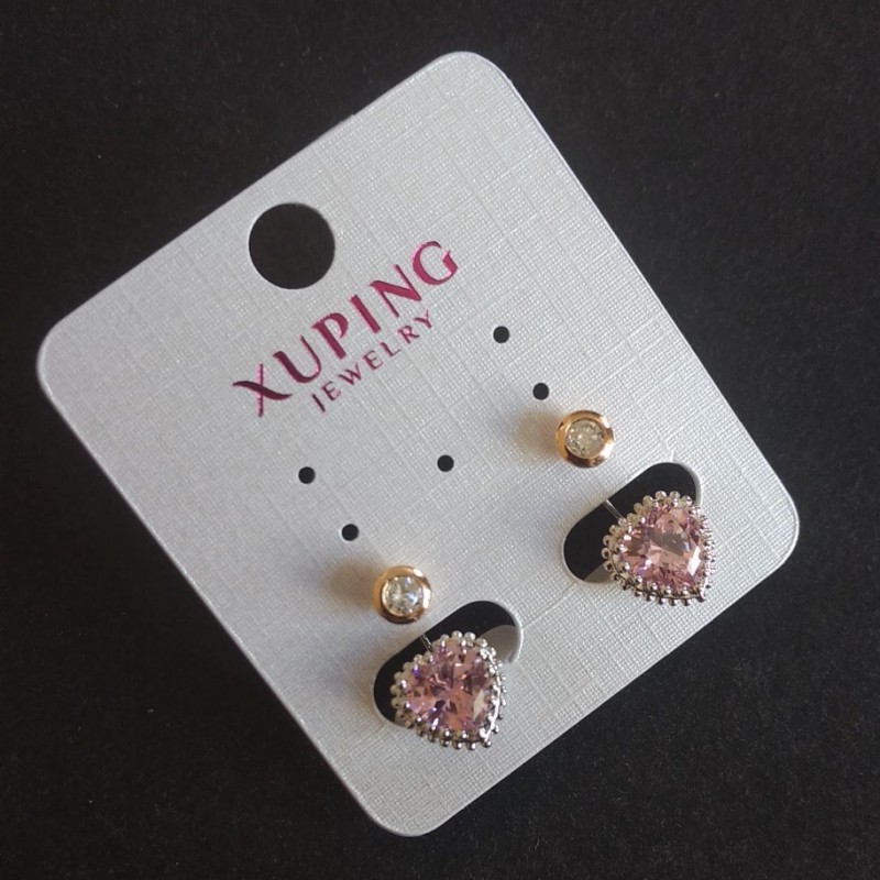 Kolczyki Xuping Serca z różowymi kryształami 20×10 mm, pozłacane 18K, rodowane