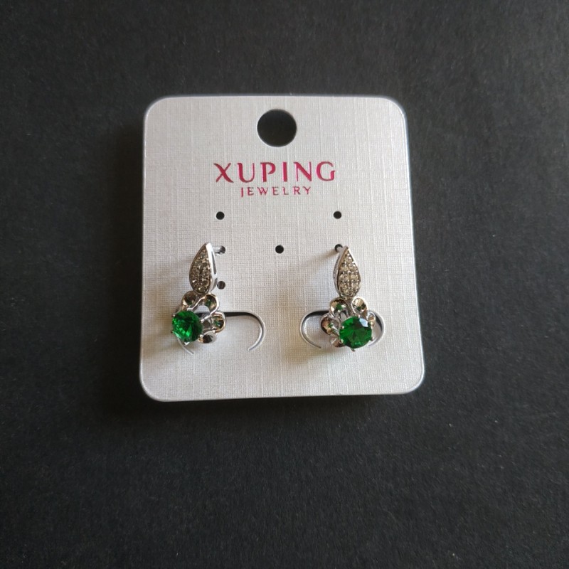 Kolczyki Xuping z zielonymi cyrkoniami 17×13 mm, rodowane