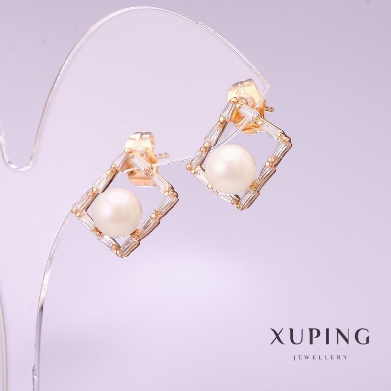 Kolczyki Xuping z perłami Majorka 11×14 mm pozłacane 18K