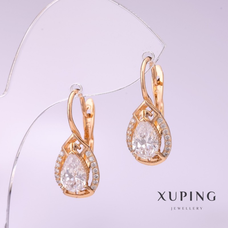 Kolczyki Xuping z białymi kamieniami 24×10 mm pozłota 18K