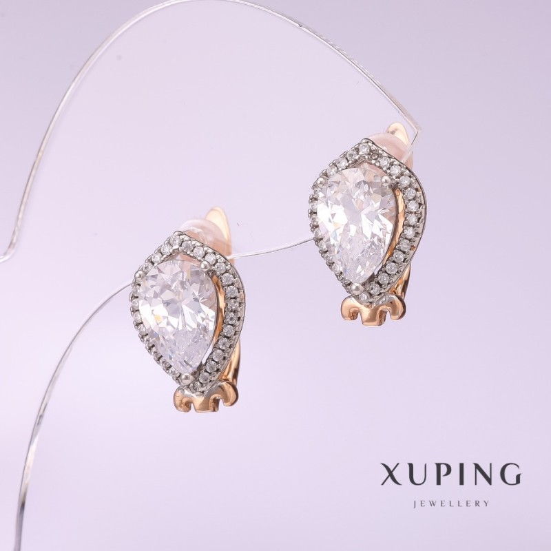 Kolczyki Xuping z białymi kamieniami 17×10 mm pozłacane 18K