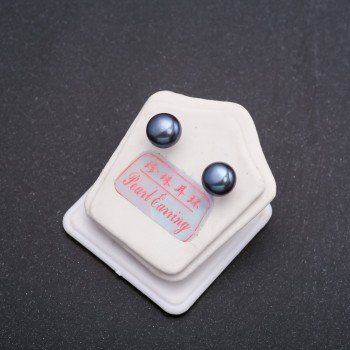 Kolczyki sztyfty z pereł rzecznych, srebrne zapięcie, średnica 8–9 mm, kolor Czarny Książę