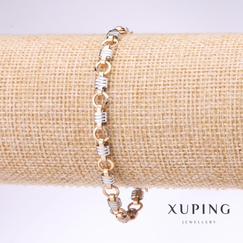 Bransoletka Xuping z fantazyjnym splotem, grubość 6 mm, długość 19 cm, rodowana i pozłacana 18k