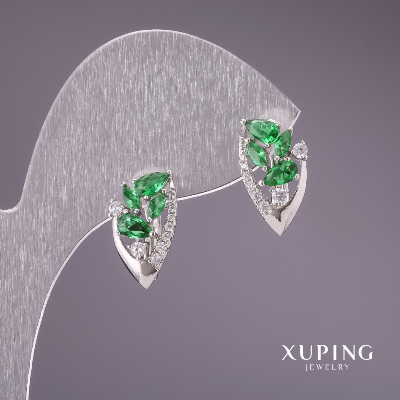 Kolczyki Xuping z zielonymi kamieniami 16x8 mm rhodiowane