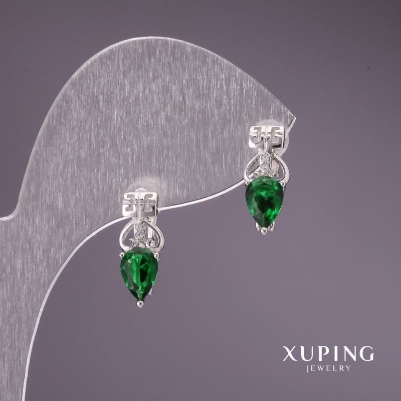 Kolczyki Xuping z zielonymi kamieniami 15x6 mm, rodowane