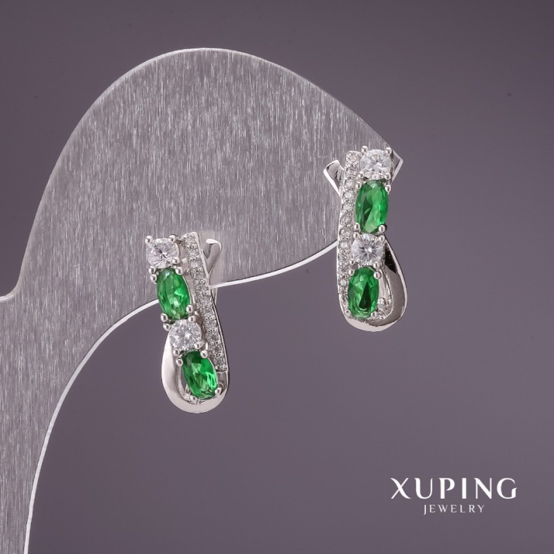 Kolczyki Xuping z zielonymi kamieniami 16×7 mm rodowane
