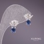 Kolczyki Xuping z niebieskimi kamieniami 12x13 mm rhodiowane