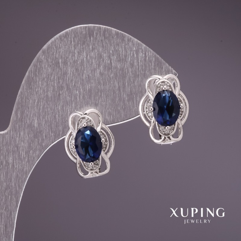 Kolczyki Xuping z niebieskimi kamieniami 10×15 mm rhodiowane