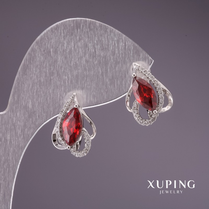 Kolczyki Xuping rodowane z czerwonymi kamieniami 17x12 mm