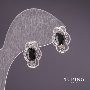 Kolczyki Xuping z czarnymi kamieniami rodowanymi 15×11 mm