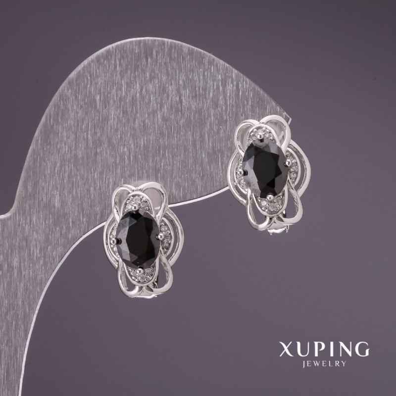 Kolczyki Xuping z czarnymi kamieniami rodowanymi 15×11 mm