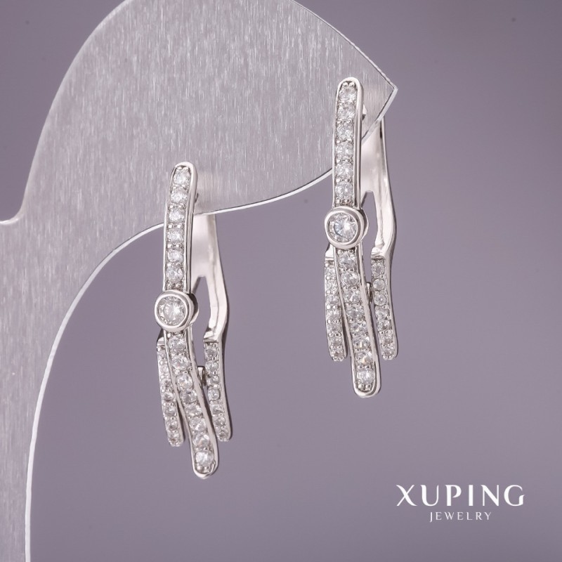 Kolczyki Xuping z białymi cyrkoniami 31×7 mm, rodowane