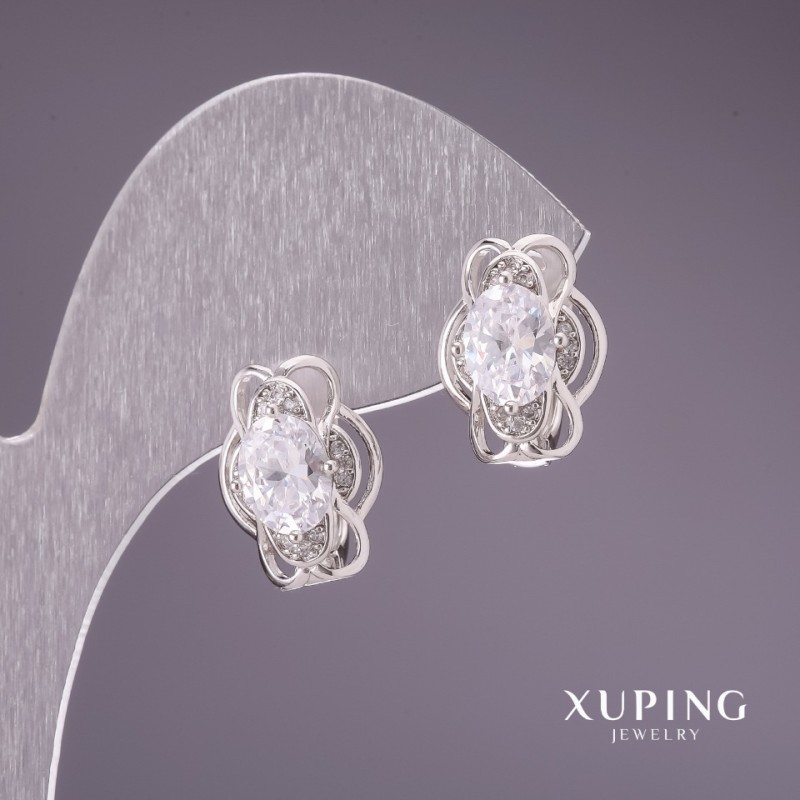Kolczyki Xuping z białymi kamieniami 15×11 mm, rodowane