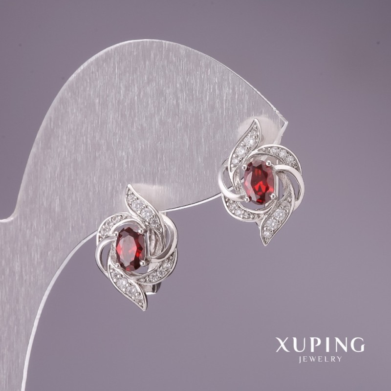 Kolczyki Xuping z czerwonymi kamieniami 17×12 mm rodowane