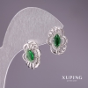 Kolczyki Xuping rodowane z zielonymi kamieniami 17x12 mm