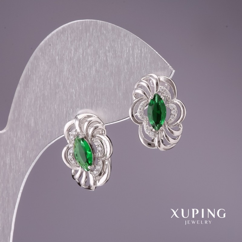 Kolczyki Xuping rodowane z zielonymi kamieniami 17x12 mm