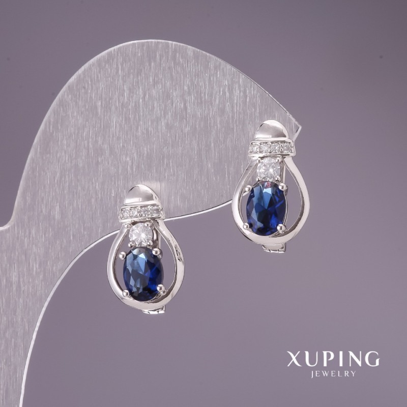Kolczyki Xuping z niebieskimi kamieniami 16×10 mm rodowane