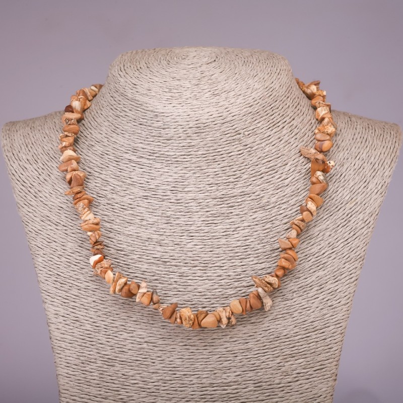 Naszyjnik z naturalnego kamienia - jaspis pejzażowy, kawałki o średnicy 5–8 mm, długość 42–48 cm