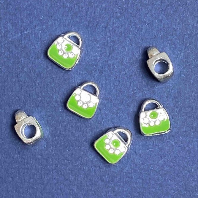 Koralik-charm Pandora, jasnoszary metal, zielona torebka, 10 mm, opakowanie 6 szt.