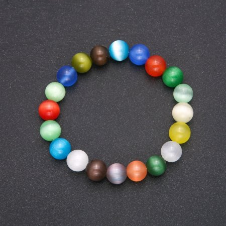 Bransoletka z naturalnego kamienia kocie oko wielobarwna, gładkie kuleczki, średnica 10 mm, długość 18 cm na elastycznej gumce