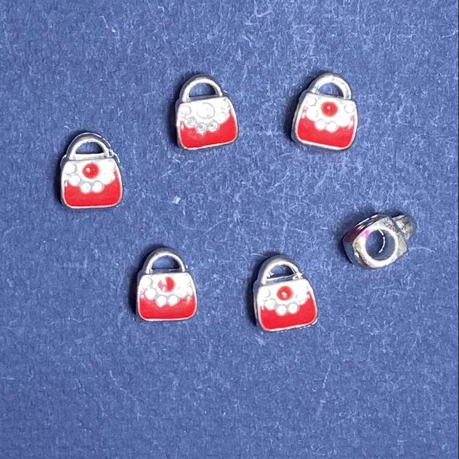 Koralik Pandora - charm w kształcie małej czerwonej torebki, 10 mm, opakowanie 6 szt.