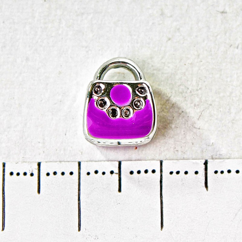 Koralik-charm Pandora, jasnoszary metal, torebka fioletowa, 10 mm, opakowanie 6 szt.