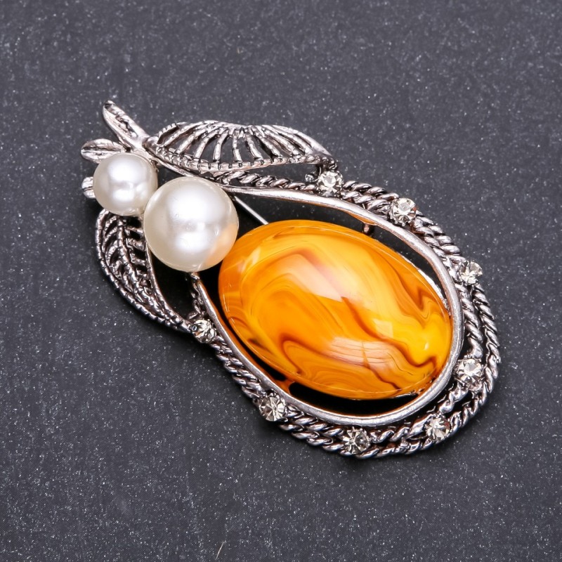 Broszka kowana „Jantarowa” 62×32 mm, szarego metalu