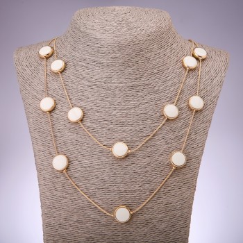 Naszyjnik Kaskada dwurzędowy z koralików w kształcie monety, długość 80 cm, żółty metal