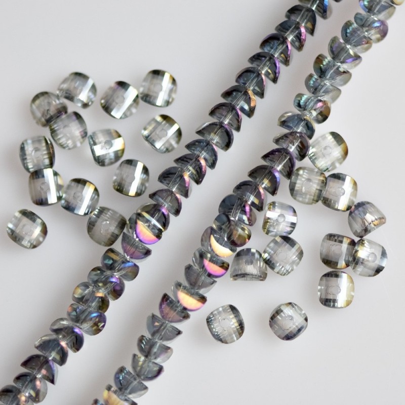 Kryształowe koraliki w stylu „Swarovski” szaro-fioletowe z powłoką benzynową, średnica 2,5×4 mm, na nitce, długość 48 cm
