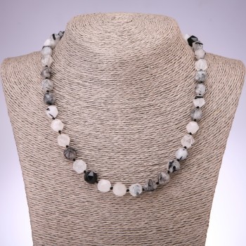 Naszyjnik z kwarcu rutylowego włochatego o kształcie wielokąta, średnica 9×10 mm, długość 48 cm