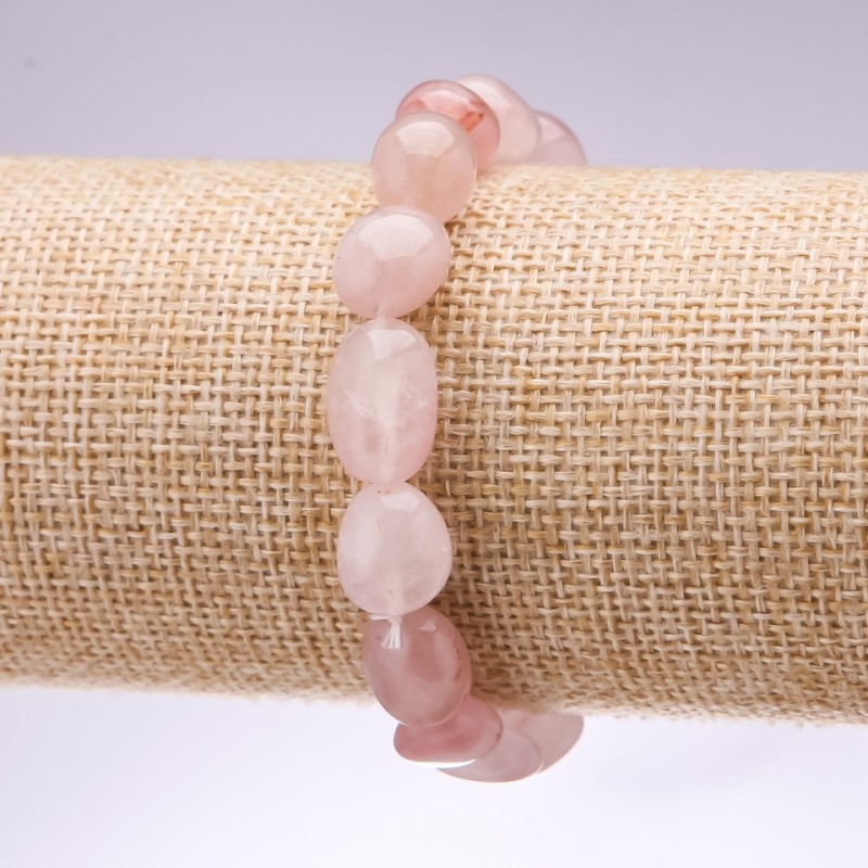 Bransoletka z naturalnego kamienia - różowy kwarc, 10 mm średnica kulek, długość 18 cm na elastycznej gumce