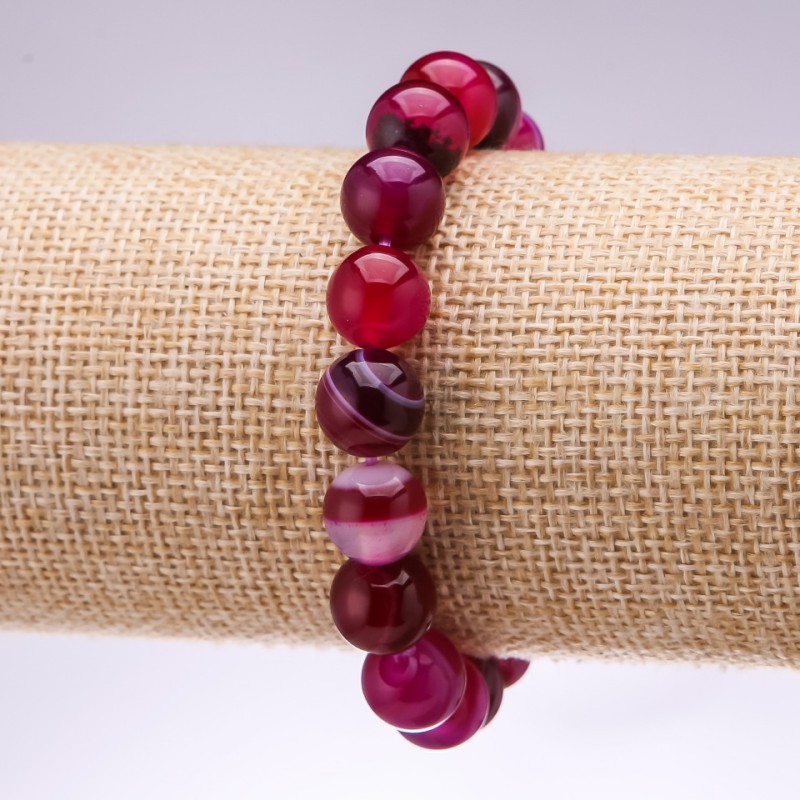 Bransoletka z naturalnego kamienia agat oczkowy, gładka kulka, średnica 10 mm, długość 18 cm, na elastycznej gumce