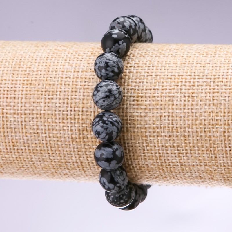 Bransoleta z obsydianu śnieżnego „Łzy Apaczów”, gładka kulka, średnica 10 mm, długość 18 cm