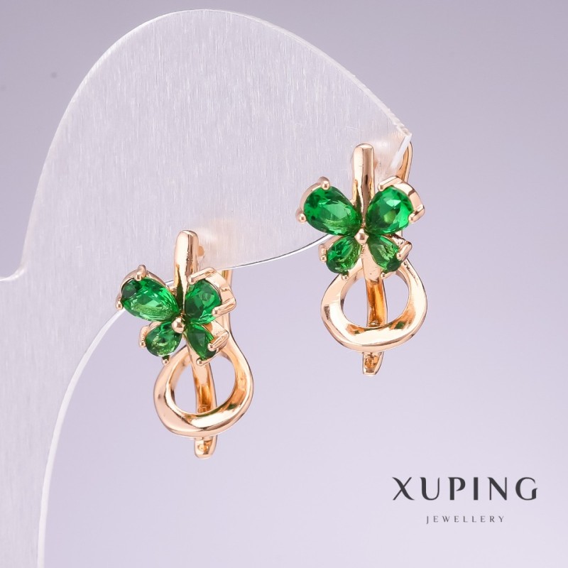 Kolczyki Xuping pozłacane 18k z zielonymi kamieniami 20x11 mm