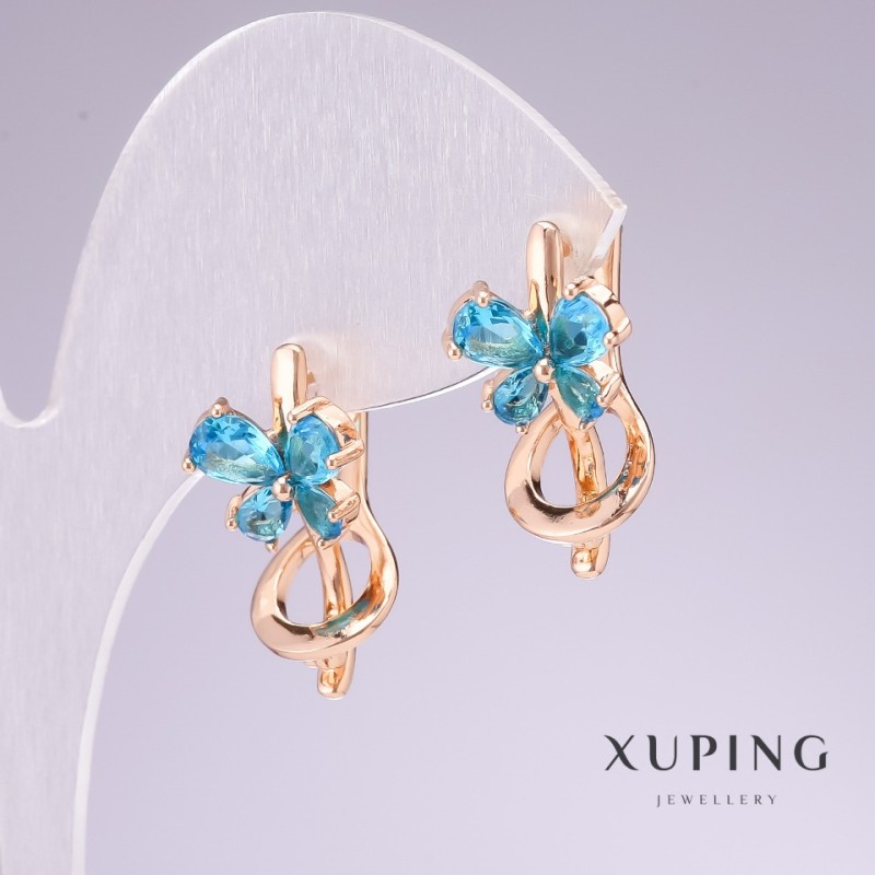 Kolczyki Xuping pozłacane 18K z błękitnym kamieniem 20×11 mm